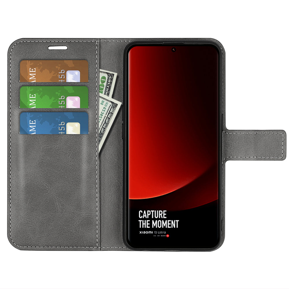 For Xiaomi 13 Ultra Square Magnetic Closure Calf Texture Stand Wallet PU Leather Phone Case