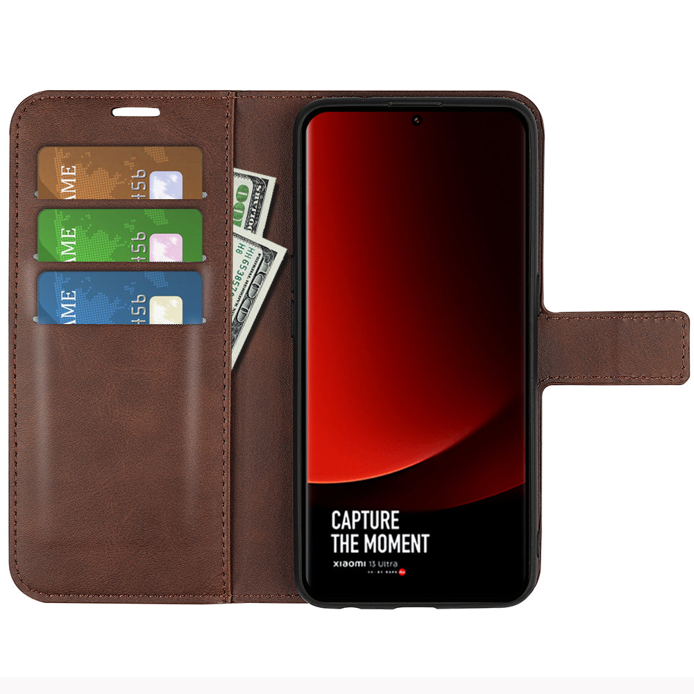 For Xiaomi 13 Ultra Square Magnetic Closure Calf Texture Stand Wallet PU Leather Phone Case