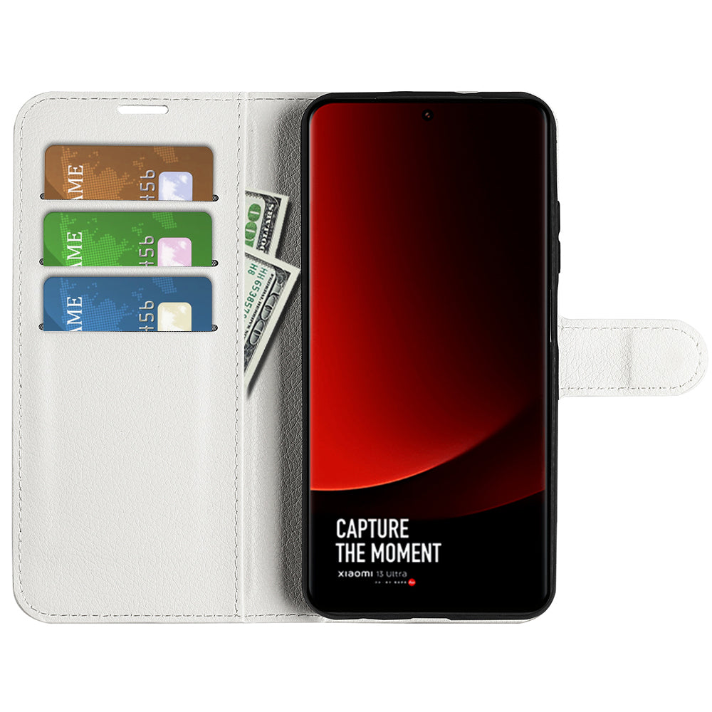 Stand Case for Xiaomi 13 Ultra Scratch Proof Litchi Texture Wallet Folio Flip PU Leather Phone Cover