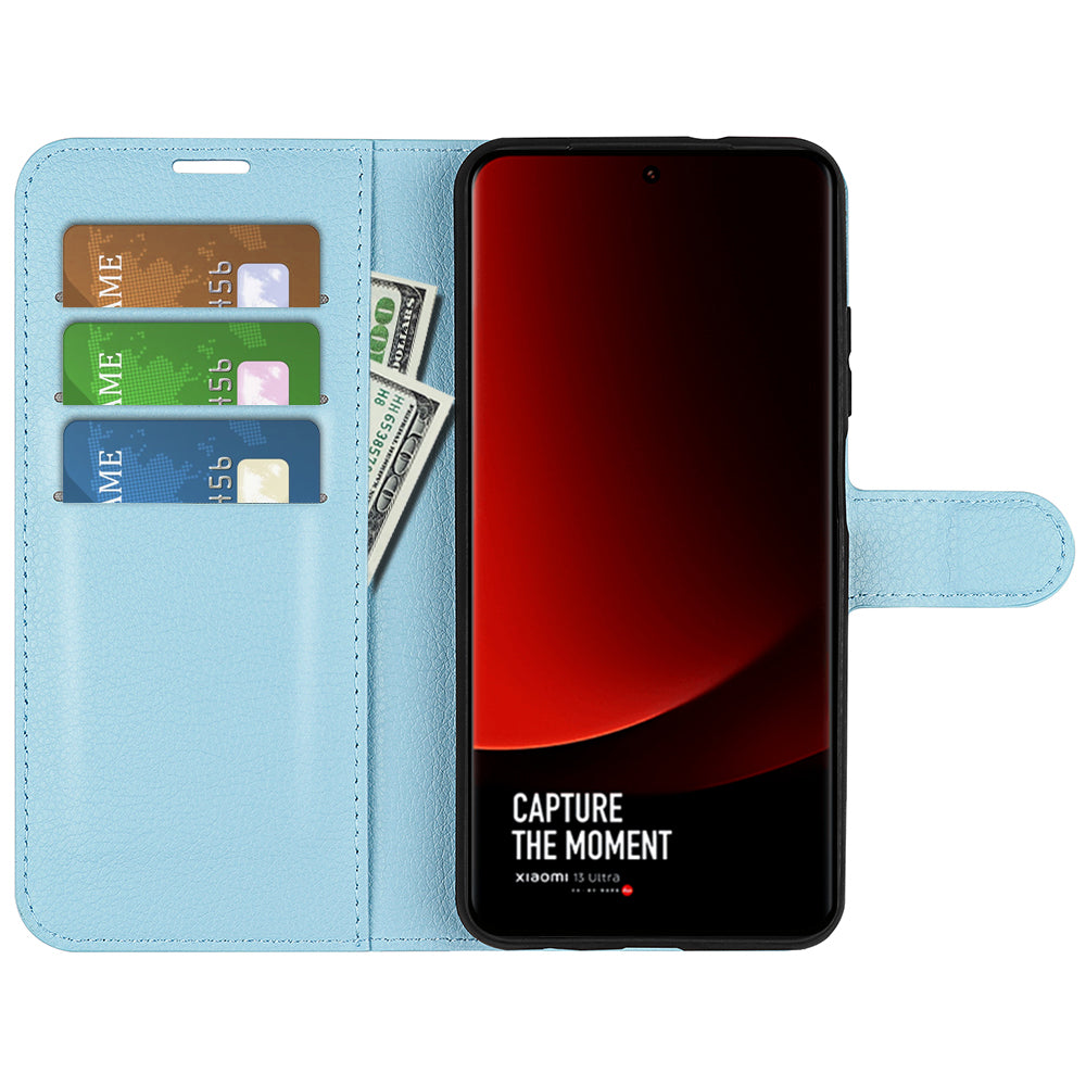 Stand Case for Xiaomi 13 Ultra Scratch Proof Litchi Texture Wallet Folio Flip PU Leather Phone Cover