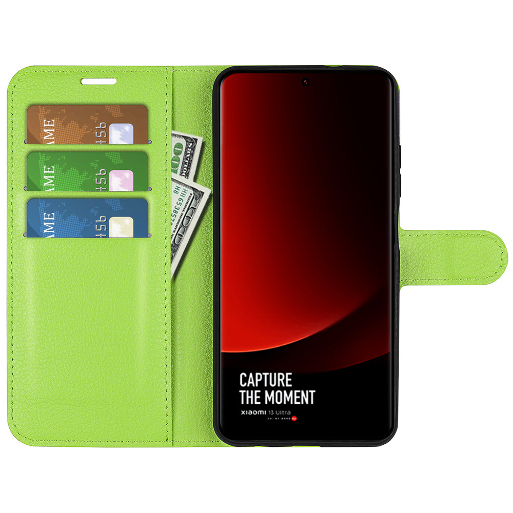 Stand Case for Xiaomi 13 Ultra Scratch Proof Litchi Texture Wallet Folio Flip PU Leather Phone Cover