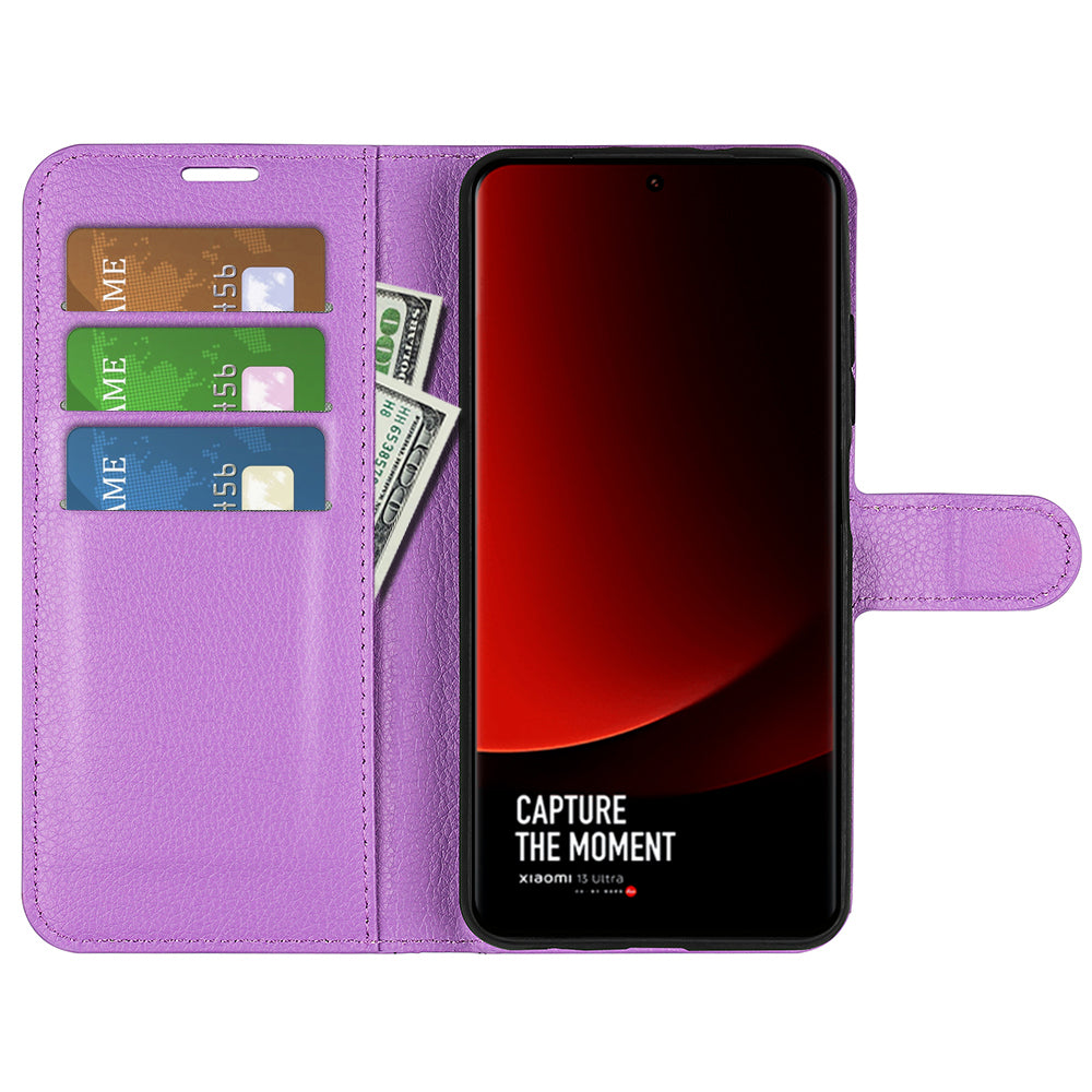 Stand Case for Xiaomi 13 Ultra Scratch Proof Litchi Texture Wallet Folio Flip PU Leather Phone Cover