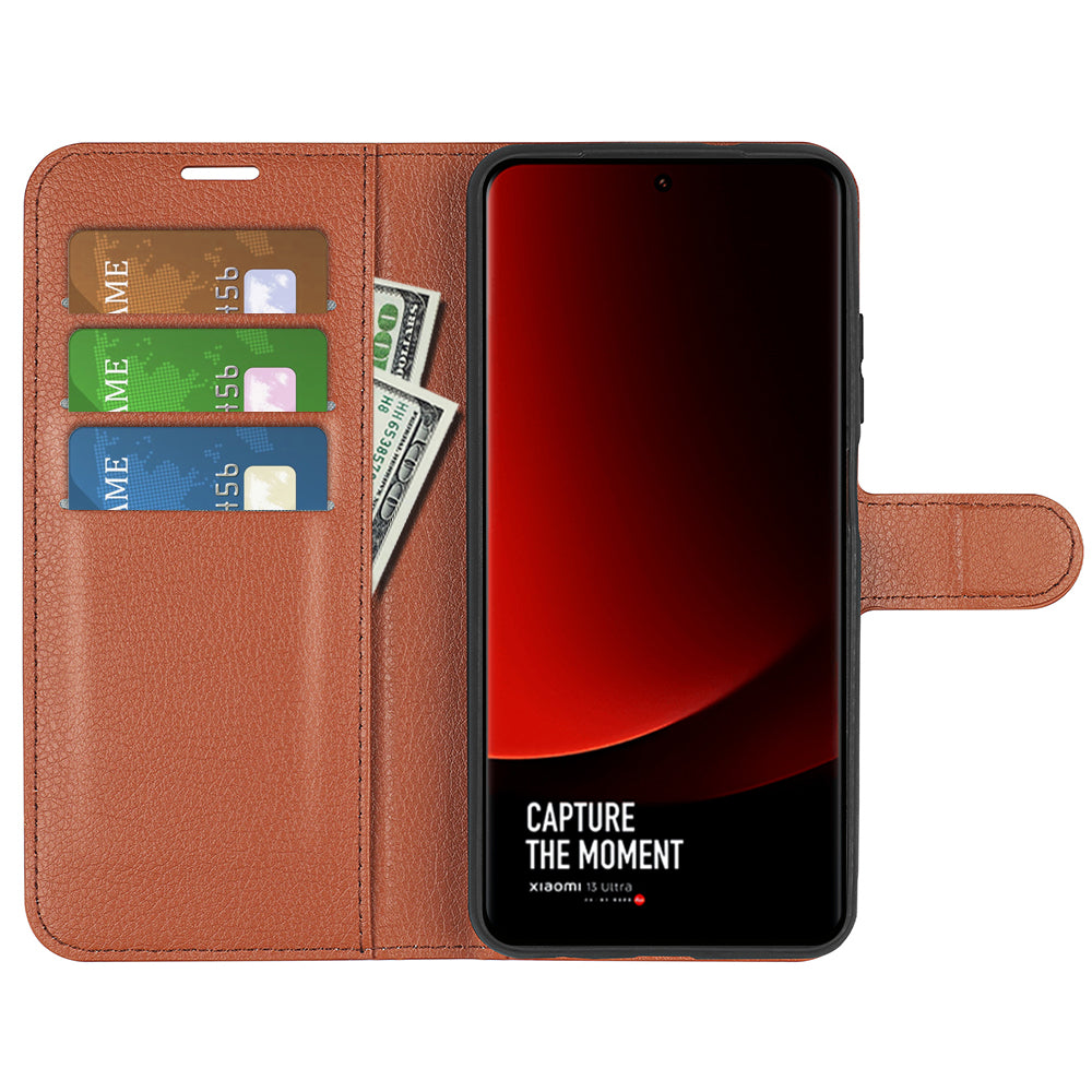Stand Case for Xiaomi 13 Ultra Scratch Proof Litchi Texture Wallet Folio Flip PU Leather Phone Cover