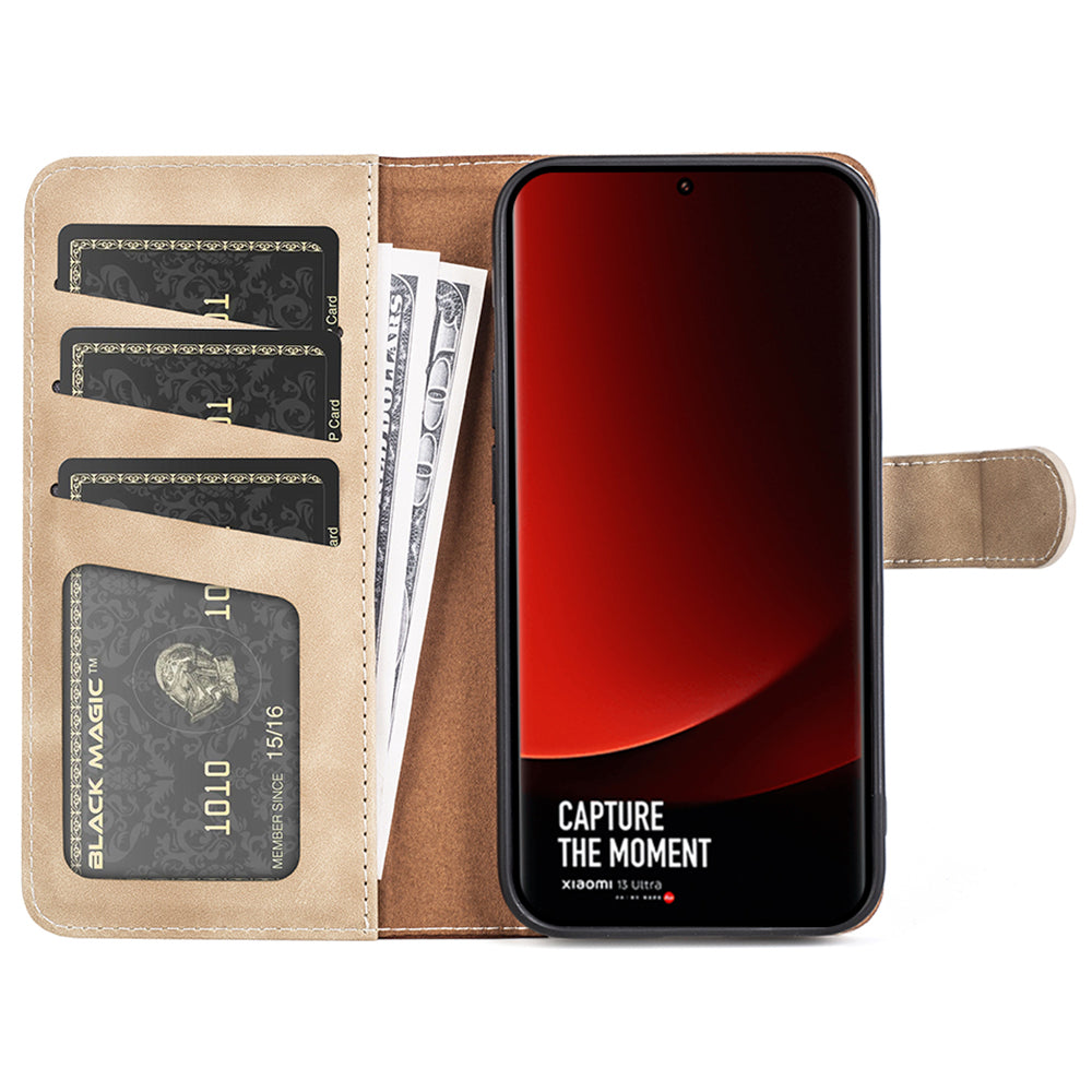 For Xiaomi 13 Ultra Dual-color Splicing PU Leather Wallet Phone Cover Protective Case with Stand Function