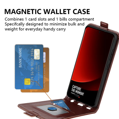 Card Holder Leather Phone Case for Xiaomi 13 Ultra Crazy Horse Texture Vertical Flip Phone Cover
