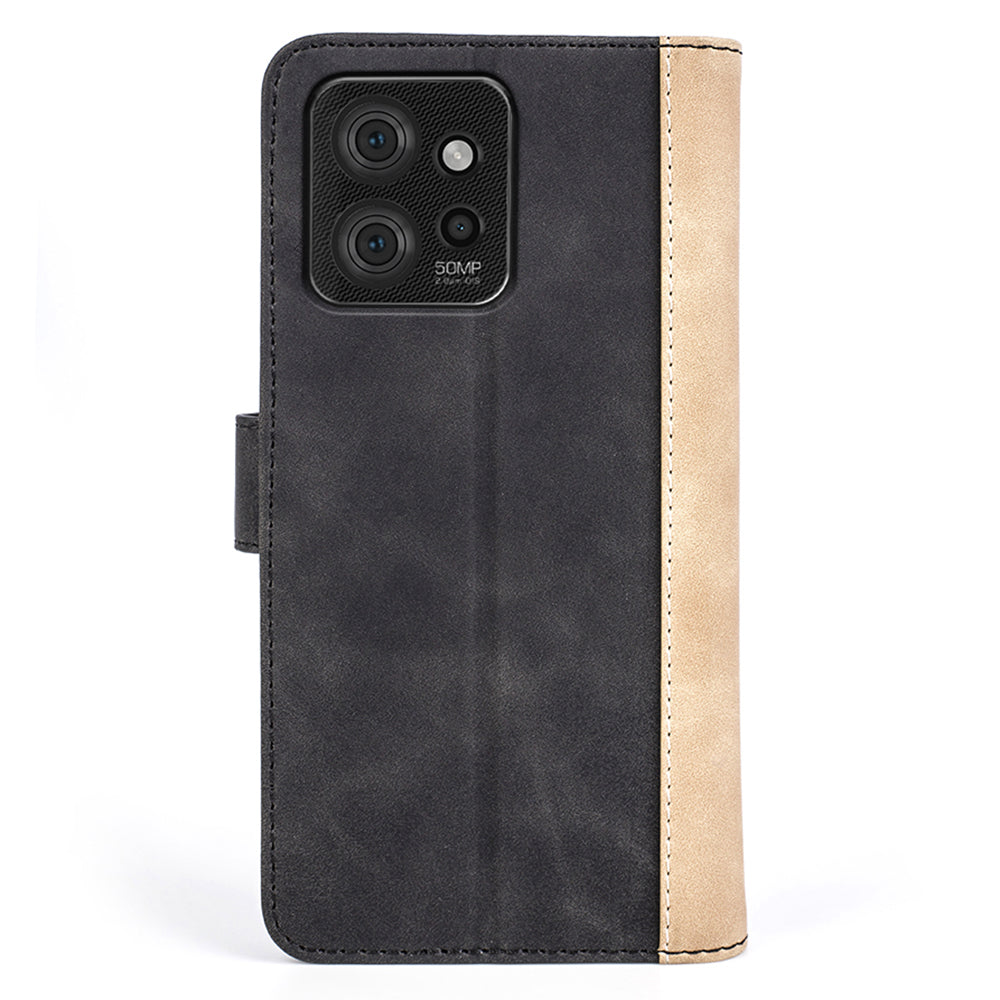 For Motorola ThinkPhone 5G Dual-color Splicing PU Leather Wallet Phone Cover Drop-proof Case
