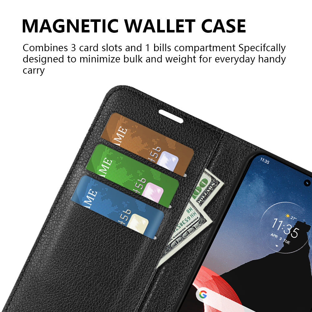 Foldable Stand Case for Motorola ThinkPhone 5G PU Leather Litchi Texture Wallet Folio Flip Phone Cover
