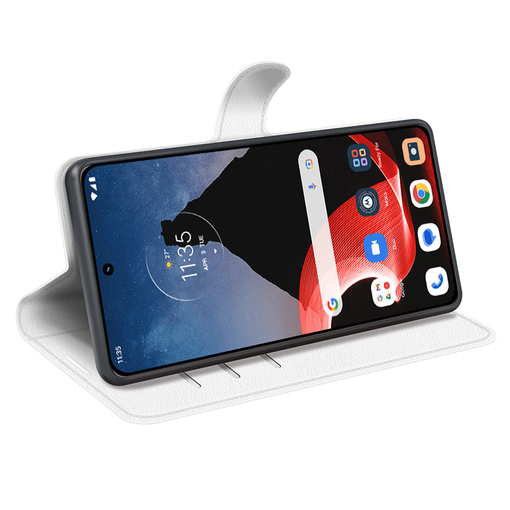 Foldable Stand Case for Motorola ThinkPhone 5G PU Leather Litchi Texture Wallet Folio Flip Phone Cover