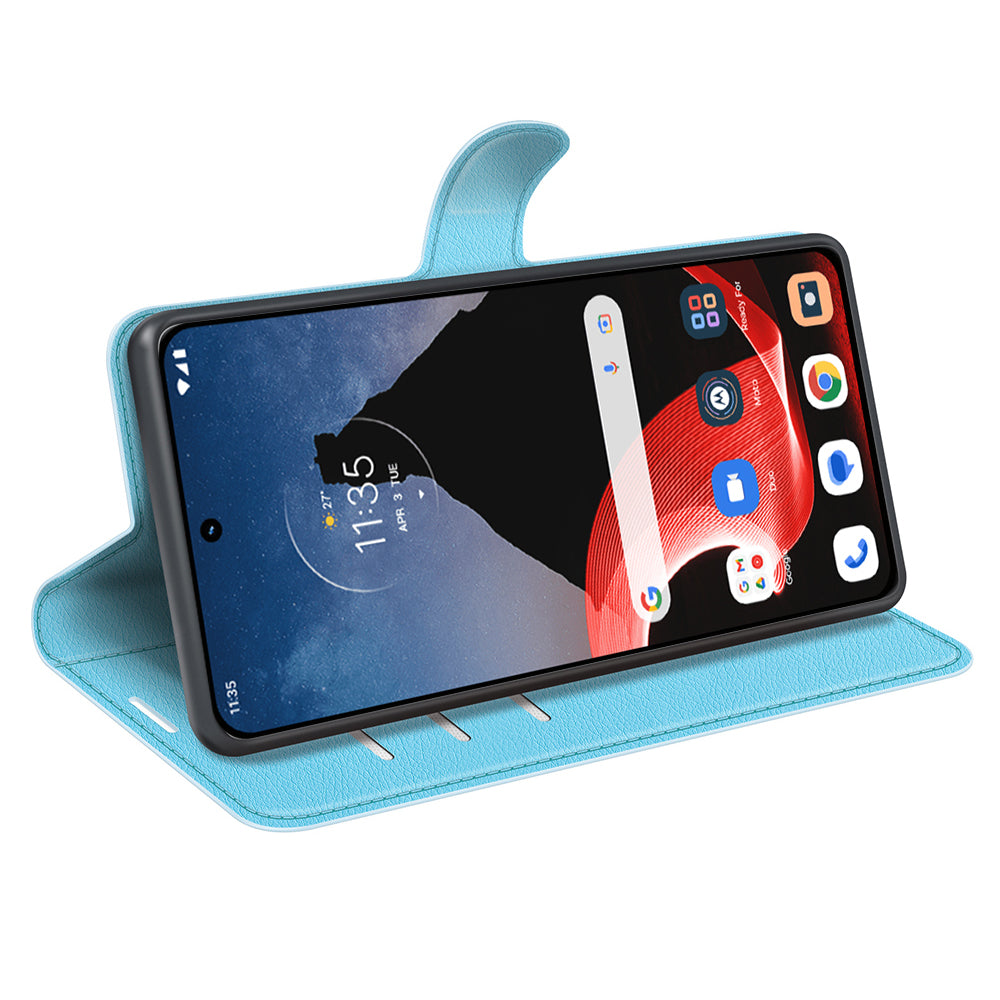 Foldable Stand Case for Motorola ThinkPhone 5G PU Leather Litchi Texture Wallet Folio Flip Phone Cover