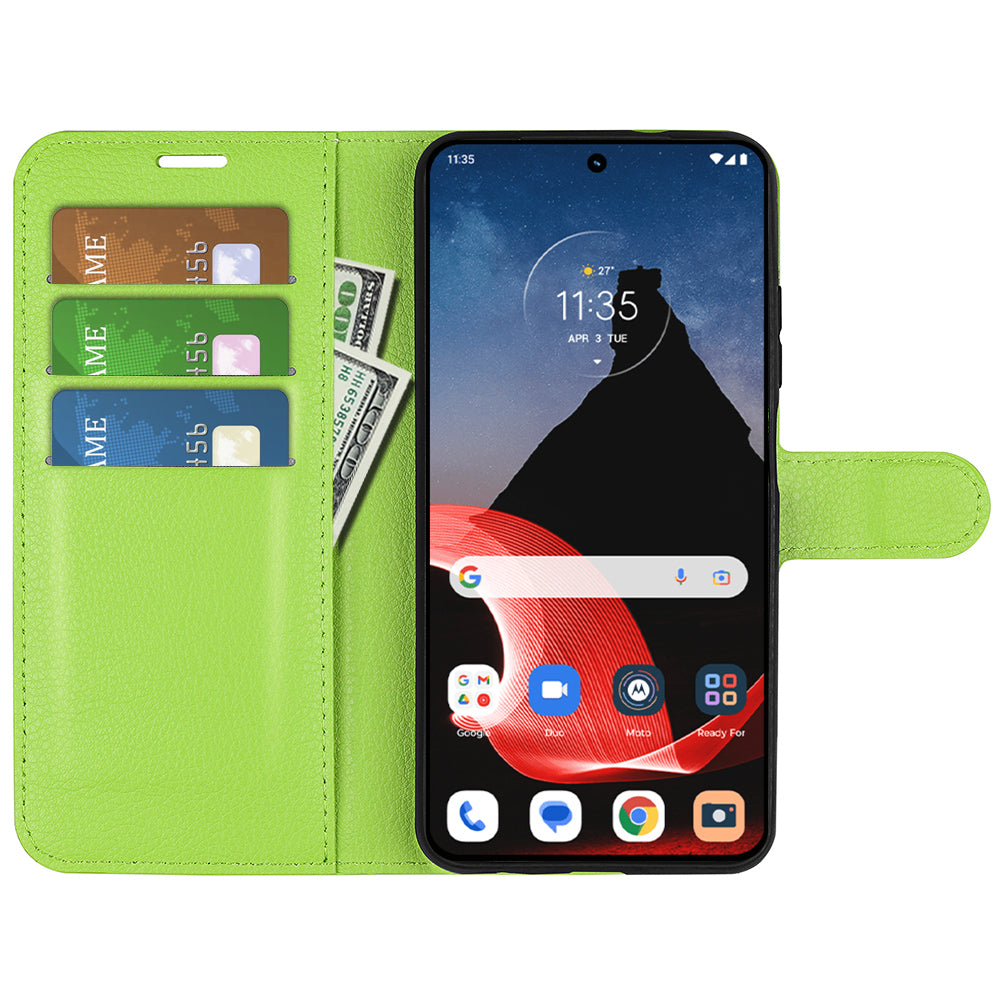 Foldable Stand Case for Motorola ThinkPhone 5G PU Leather Litchi Texture Wallet Folio Flip Phone Cover