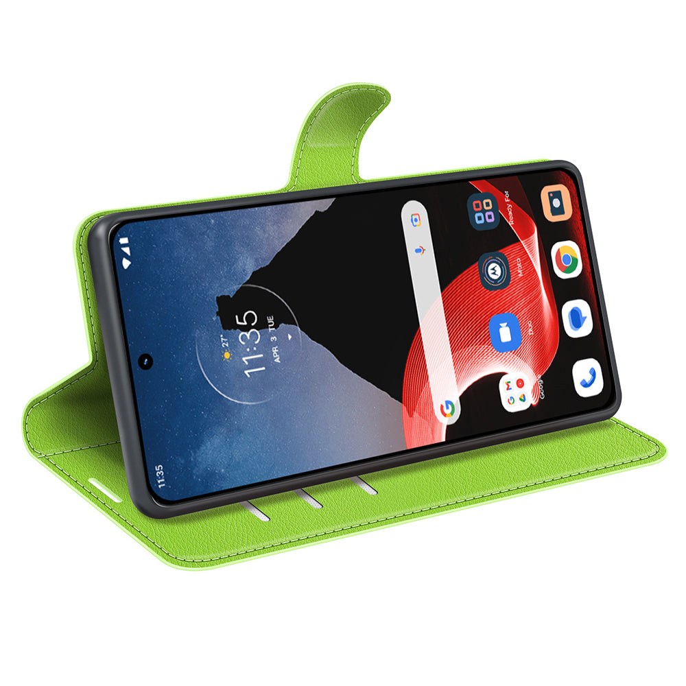 Foldable Stand Case for Motorola ThinkPhone 5G PU Leather Litchi Texture Wallet Folio Flip Phone Cover