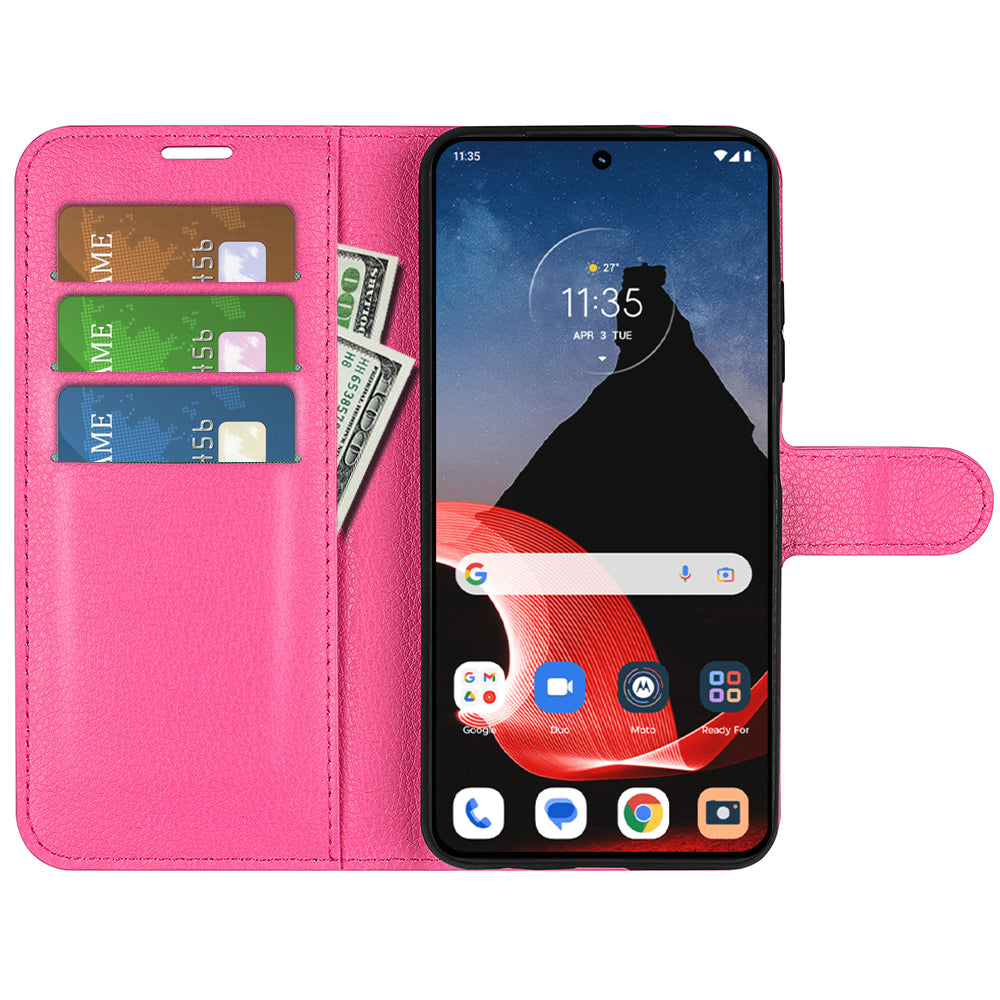 Foldable Stand Case for Motorola ThinkPhone 5G PU Leather Litchi Texture Wallet Folio Flip Phone Cover