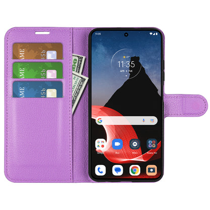Foldable Stand Case for Motorola ThinkPhone 5G PU Leather Litchi Texture Wallet Folio Flip Phone Cover