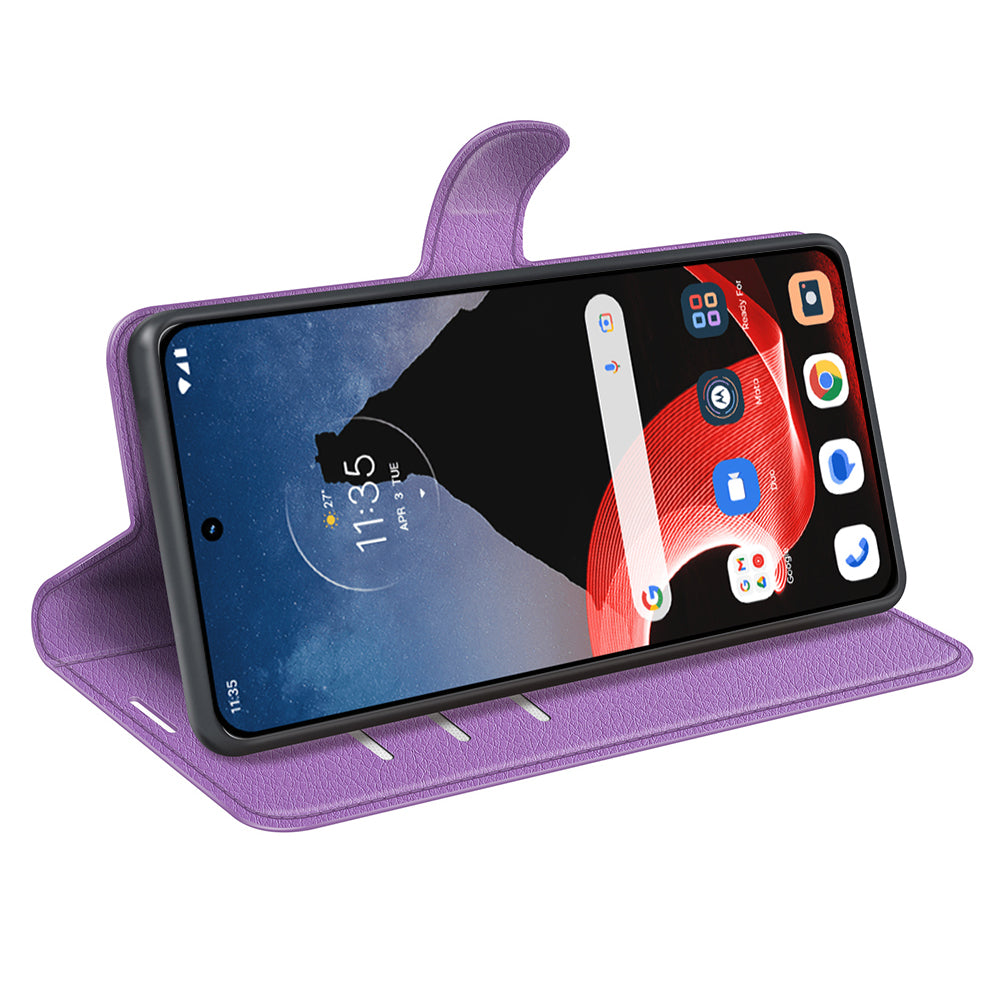 Foldable Stand Case for Motorola ThinkPhone 5G PU Leather Litchi Texture Wallet Folio Flip Phone Cover