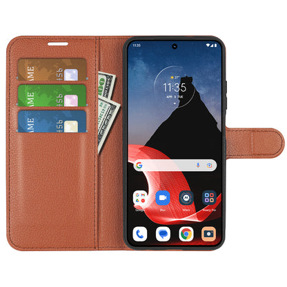 Foldable Stand Case for Motorola ThinkPhone 5G PU Leather Litchi Texture Wallet Folio Flip Phone Cover