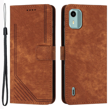 Flip Case for Nokia C12 4G / C12 Pro / C12 Plus Skin-touch Stand Imprinted Lines PU Leather Wallet Phone Cover
