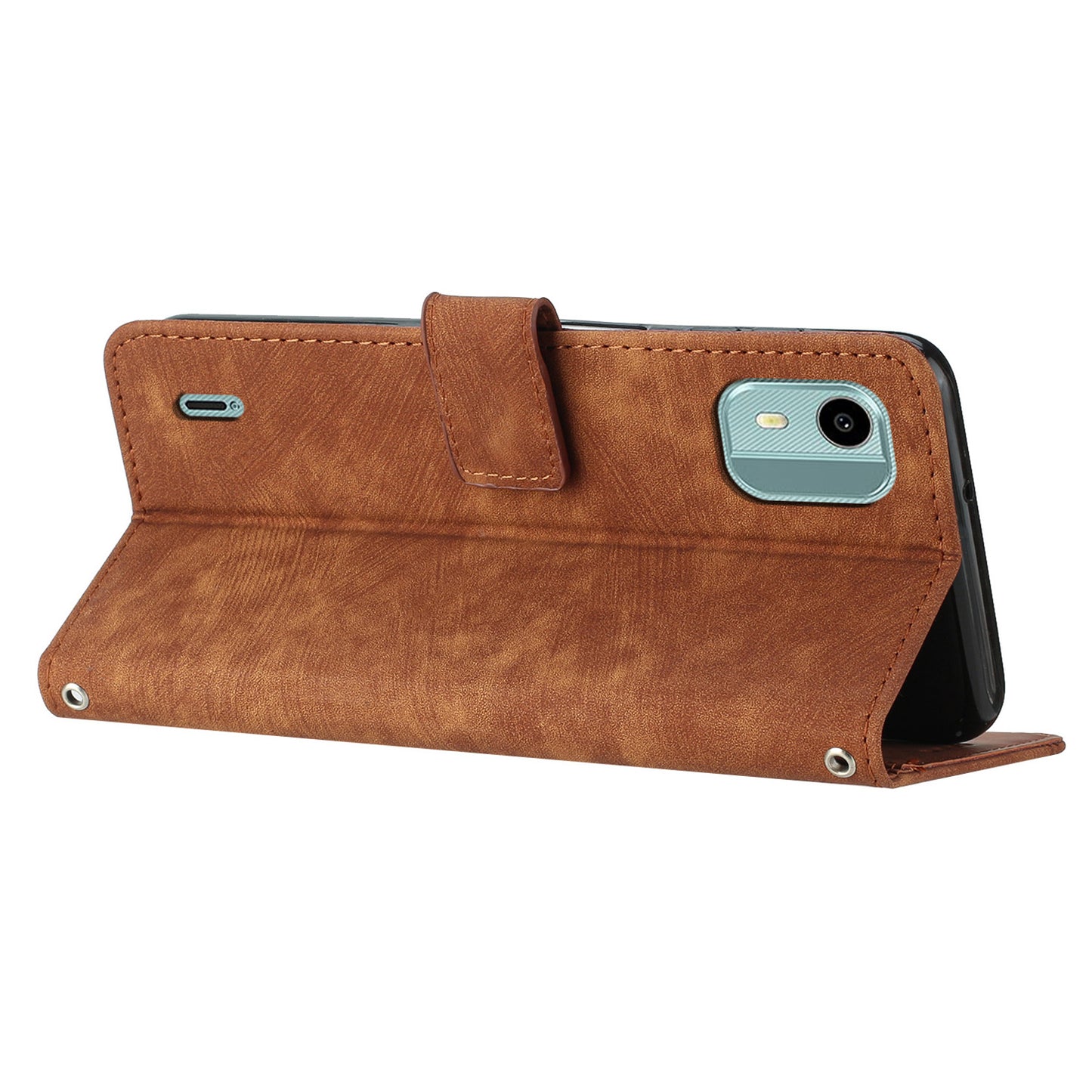 Flip Case for Nokia C12 4G / C12 Pro / C12 Plus Skin-touch Stand Imprinted Lines PU Leather Wallet Phone Cover