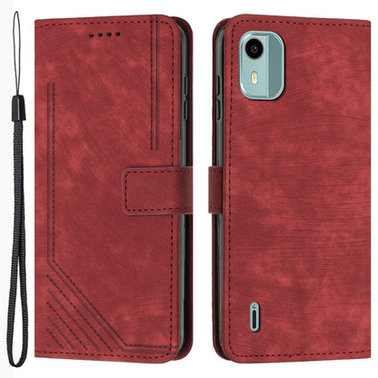 Flip Case for Nokia C12 4G / C12 Pro / C12 Plus Skin-touch Stand Imprinted Lines PU Leather Wallet Phone Cover