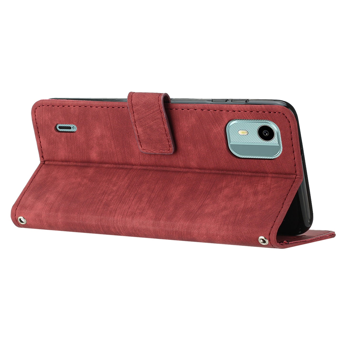 Flip Case for Nokia C12 4G / C12 Pro / C12 Plus Skin-touch Stand Imprinted Lines PU Leather Wallet Phone Cover