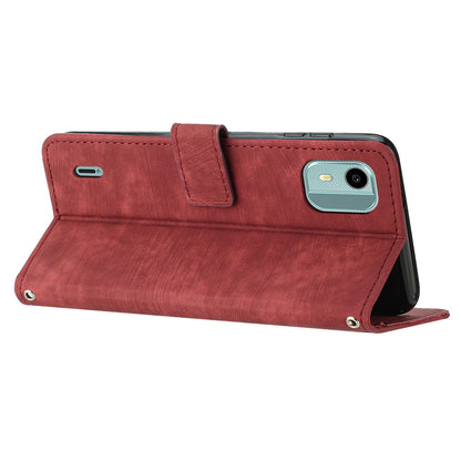 Flip Case for Nokia C12 4G / C12 Pro / C12 Plus Skin-touch Stand Imprinted Lines PU Leather Wallet Phone Cover