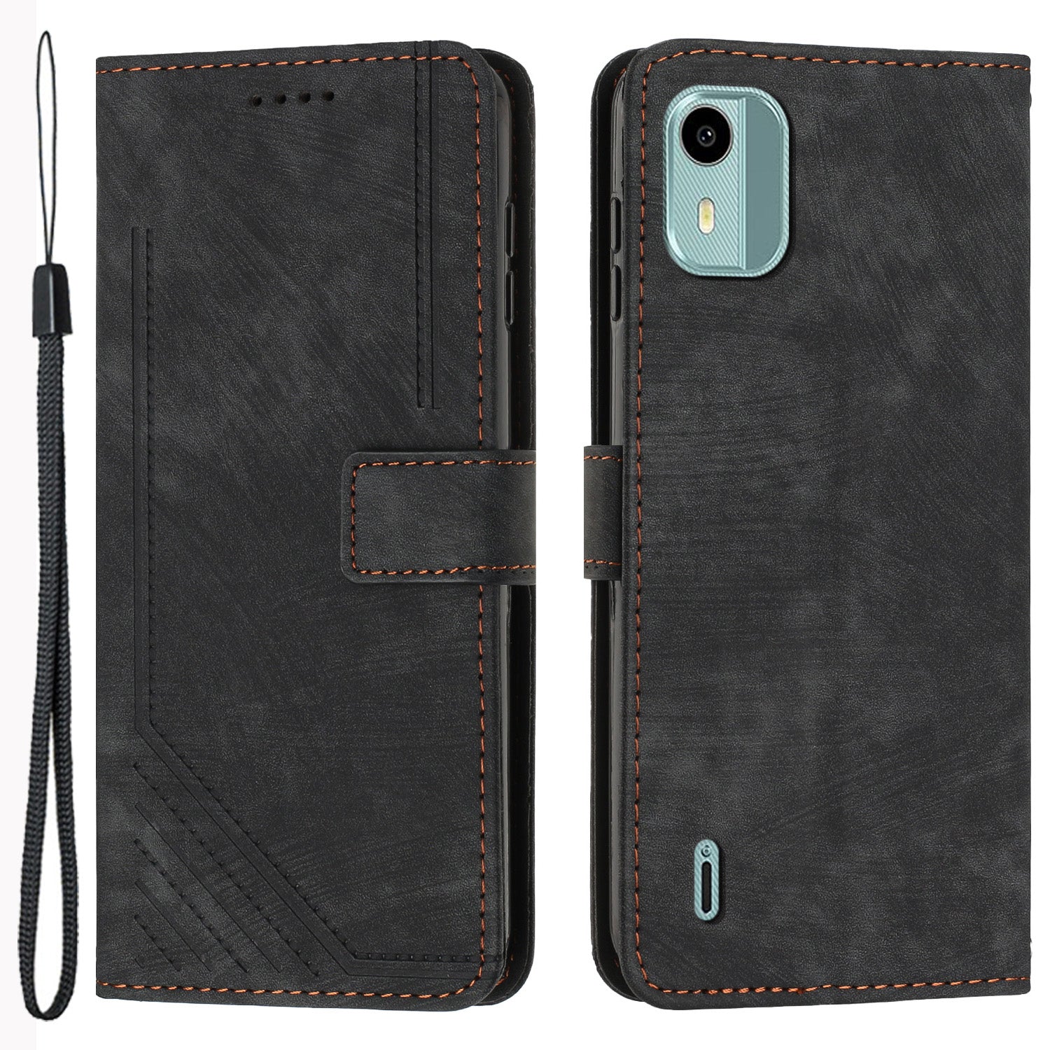 Flip Case for Nokia C12 4G / C12 Pro / C12 Plus Skin-touch Stand Imprinted Lines PU Leather Wallet Phone Cover