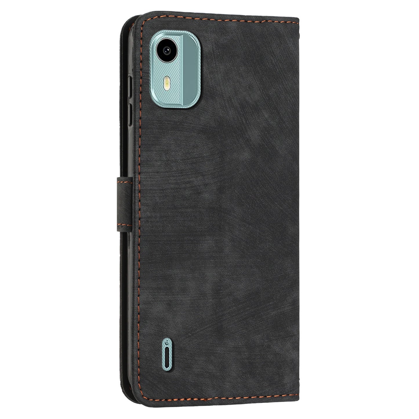 Flip Case for Nokia C12 4G / C12 Pro / C12 Plus Skin-touch Stand Imprinted Lines PU Leather Wallet Phone Cover
