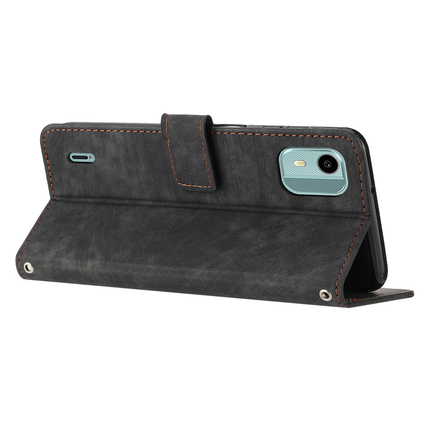 Flip Case for Nokia C12 4G / C12 Pro / C12 Plus Skin-touch Stand Imprinted Lines PU Leather Wallet Phone Cover