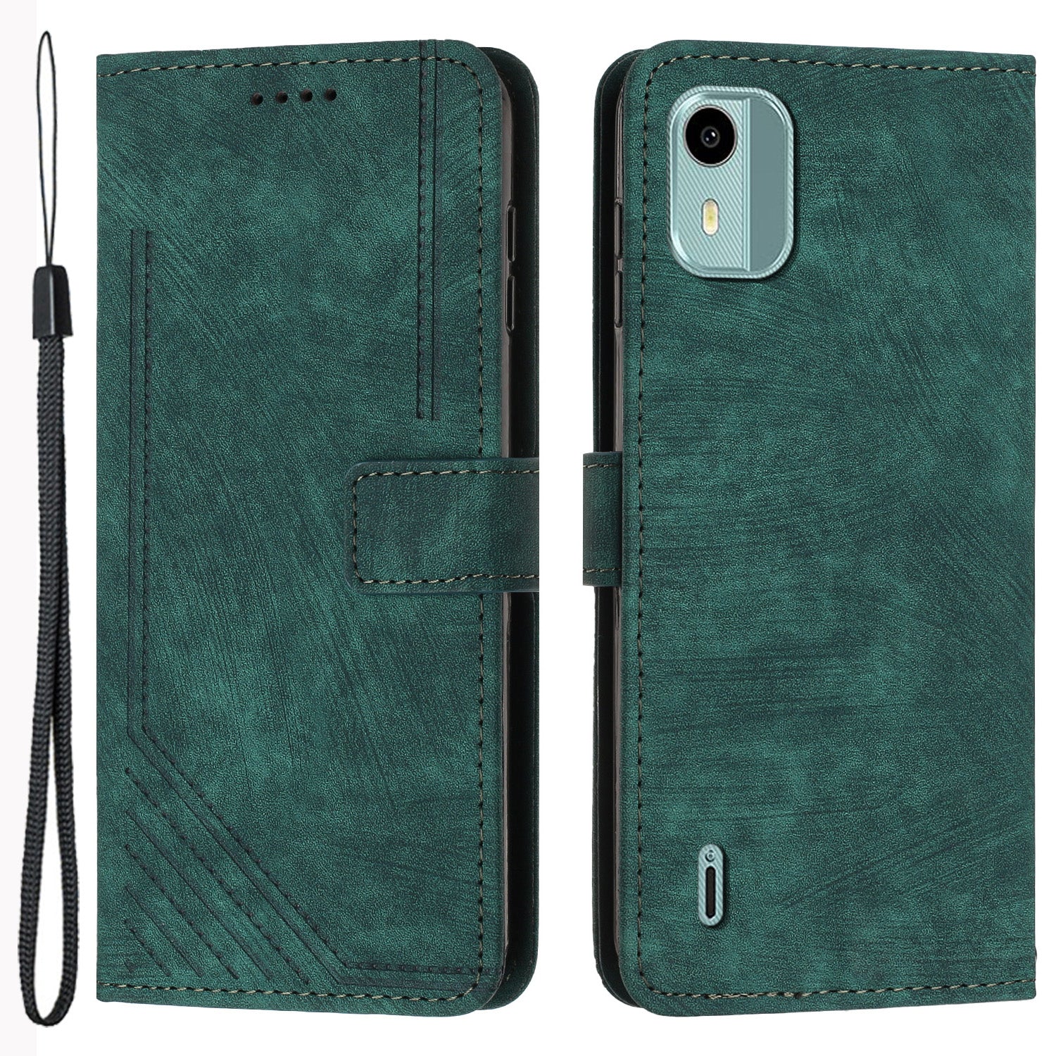 Flip Case for Nokia C12 4G / C12 Pro / C12 Plus Skin-touch Stand Imprinted Lines PU Leather Wallet Phone Cover