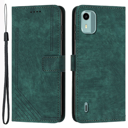 Flip Case for Nokia C12 4G / C12 Pro / C12 Plus Skin-touch Stand Imprinted Lines PU Leather Wallet Phone Cover
