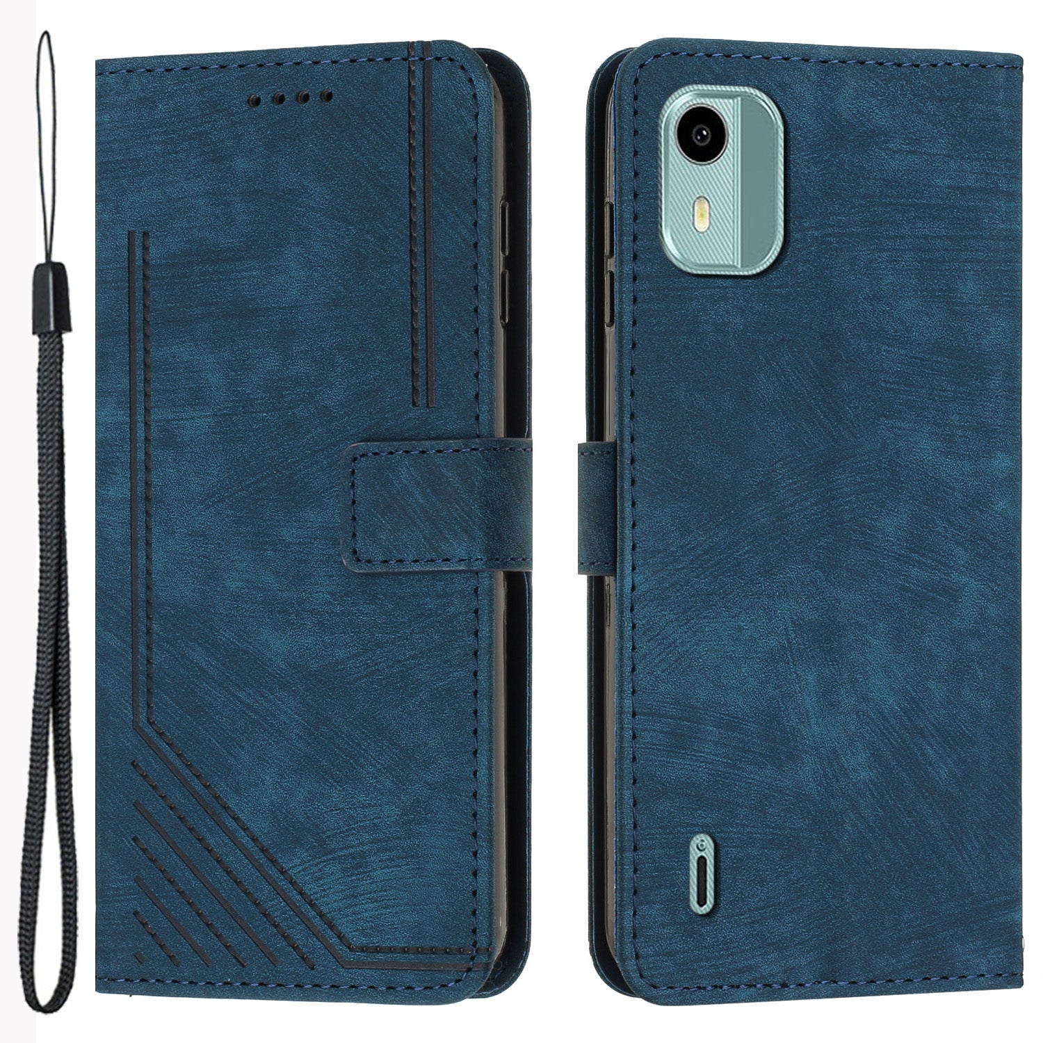 Flip Case for Nokia C12 4G / C12 Pro / C12 Plus Skin-touch Stand Imprinted Lines PU Leather Wallet Phone Cover