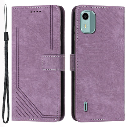 Flip Case for Nokia C12 4G / C12 Pro / C12 Plus Skin-touch Stand Imprinted Lines PU Leather Wallet Phone Cover