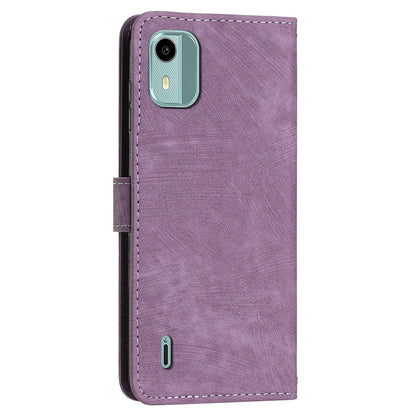 Flip Case for Nokia C12 4G / C12 Pro / C12 Plus Skin-touch Stand Imprinted Lines PU Leather Wallet Phone Cover