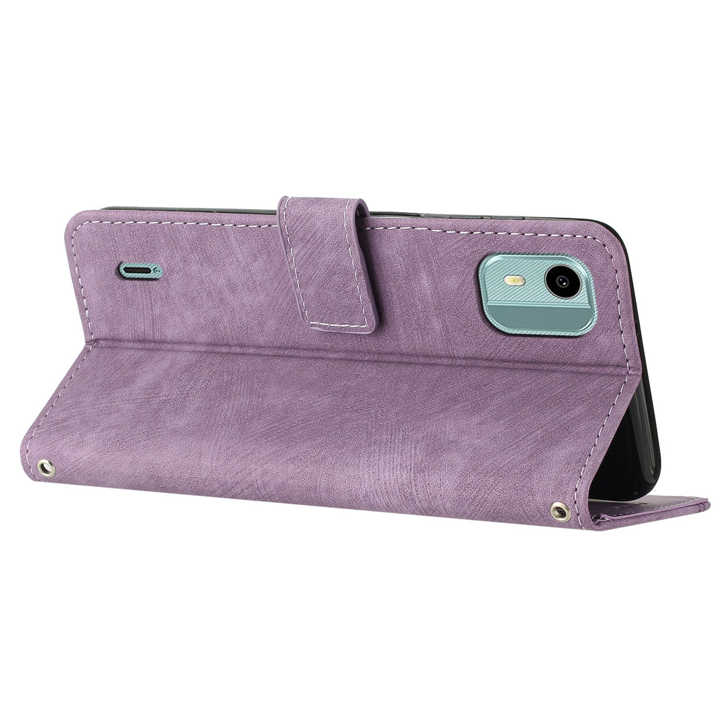 Flip Case for Nokia C12 4G / C12 Pro / C12 Plus Skin-touch Stand Imprinted Lines PU Leather Wallet Phone Cover