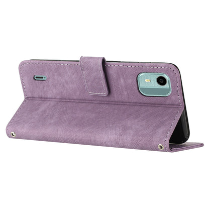 Flip Case for Nokia C12 4G / C12 Pro / C12 Plus Skin-touch Stand Imprinted Lines PU Leather Wallet Phone Cover