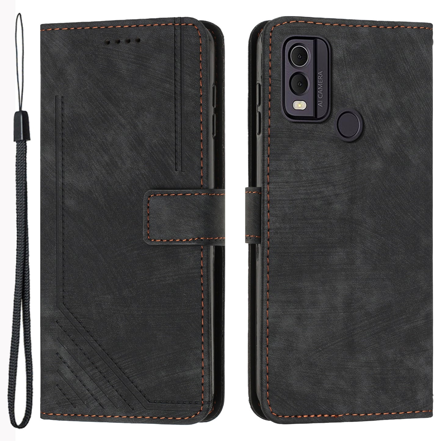 For Nokia C22 PU Leather Flip Case Skin-touch Stand Imprinted Lines Wallet Anti-drop Phone Cover