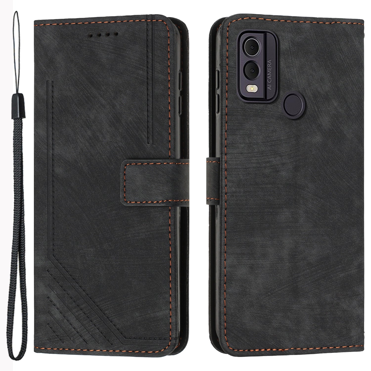 For Nokia C22 PU Leather Flip Case Skin-touch Stand Imprinted Lines Wallet Anti-drop Phone Cover