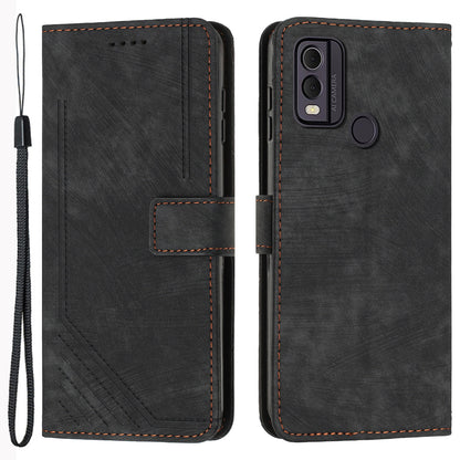 For Nokia C22 PU Leather Flip Case Skin-touch Stand Imprinted Lines Wallet Anti-drop Phone Cover