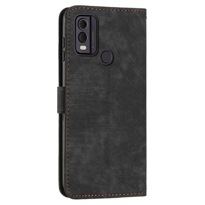 For Nokia C22 PU Leather Flip Case Skin-touch Stand Imprinted Lines Wallet Anti-drop Phone Cover