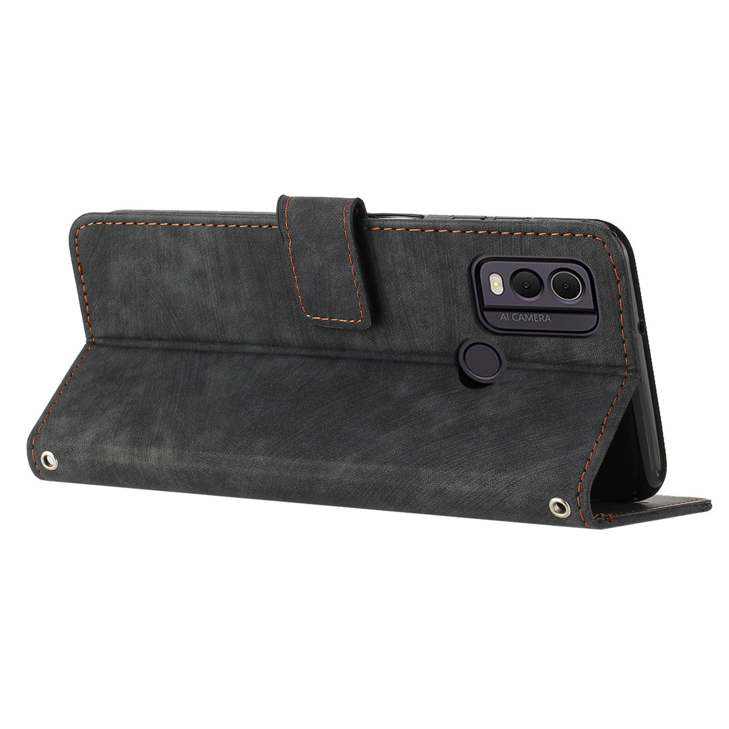 For Nokia C22 PU Leather Flip Case Skin-touch Stand Imprinted Lines Wallet Anti-drop Phone Cover