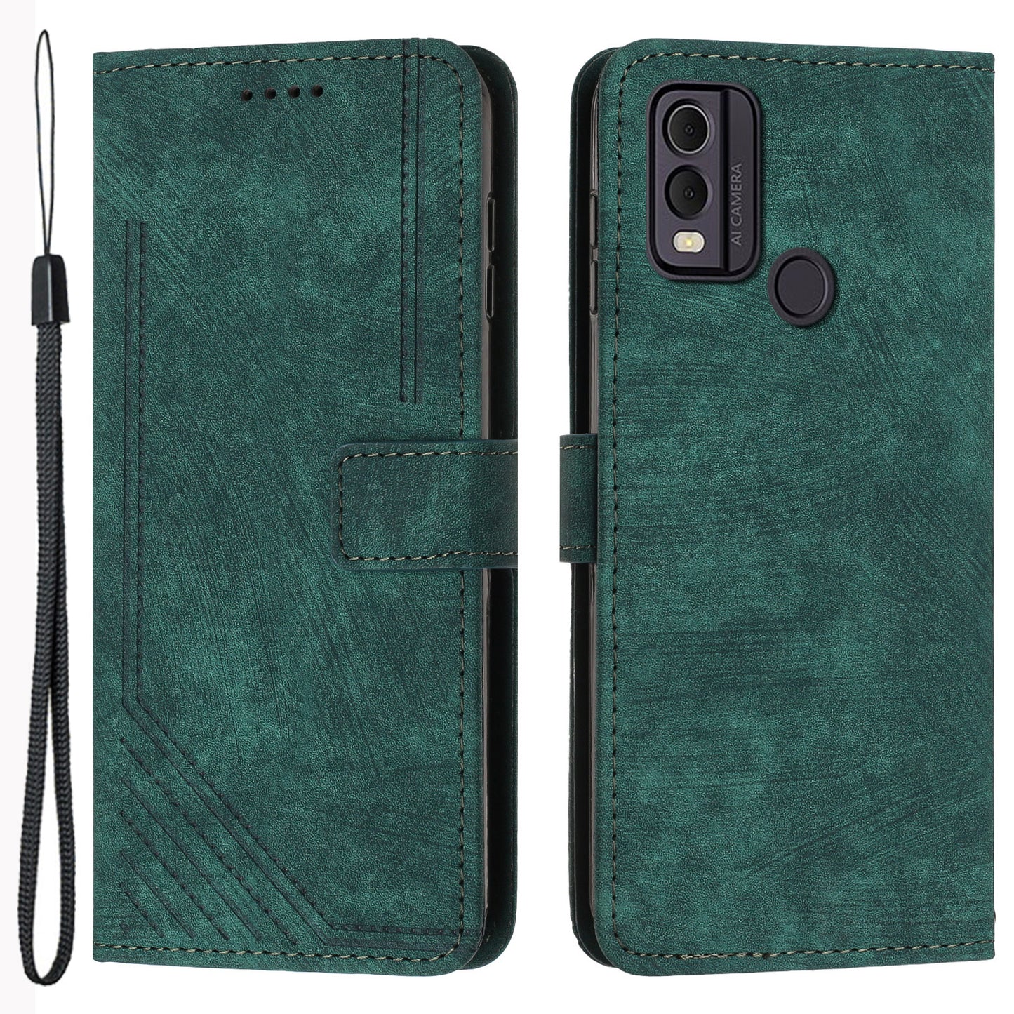 For Nokia C22 PU Leather Flip Case Skin-touch Stand Imprinted Lines Wallet Anti-drop Phone Cover