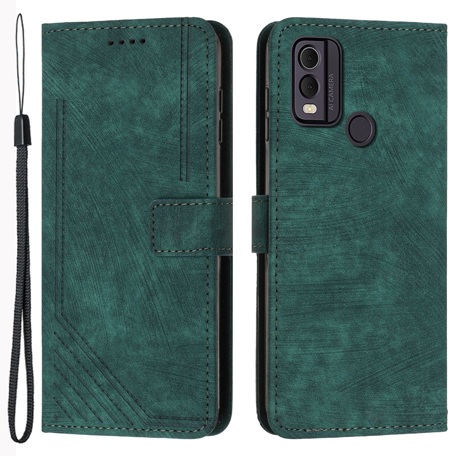 For Nokia C22 PU Leather Flip Case Skin-touch Stand Imprinted Lines Wallet Anti-drop Phone Cover