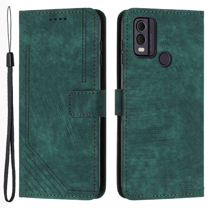 For Nokia C22 PU Leather Flip Case Skin-touch Stand Imprinted Lines Wallet Anti-drop Phone Cover