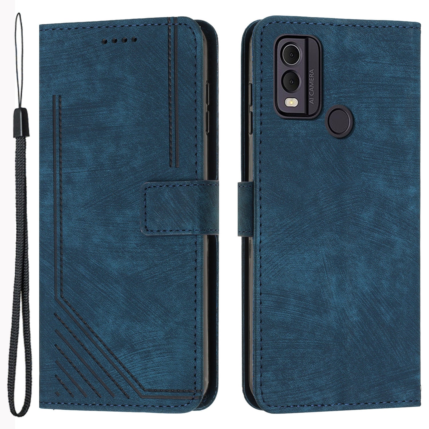 For Nokia C22 PU Leather Flip Case Skin-touch Stand Imprinted Lines Wallet Anti-drop Phone Cover