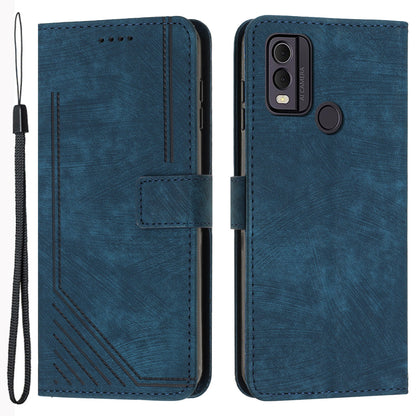 For Nokia C22 PU Leather Flip Case Skin-touch Stand Imprinted Lines Wallet Anti-drop Phone Cover