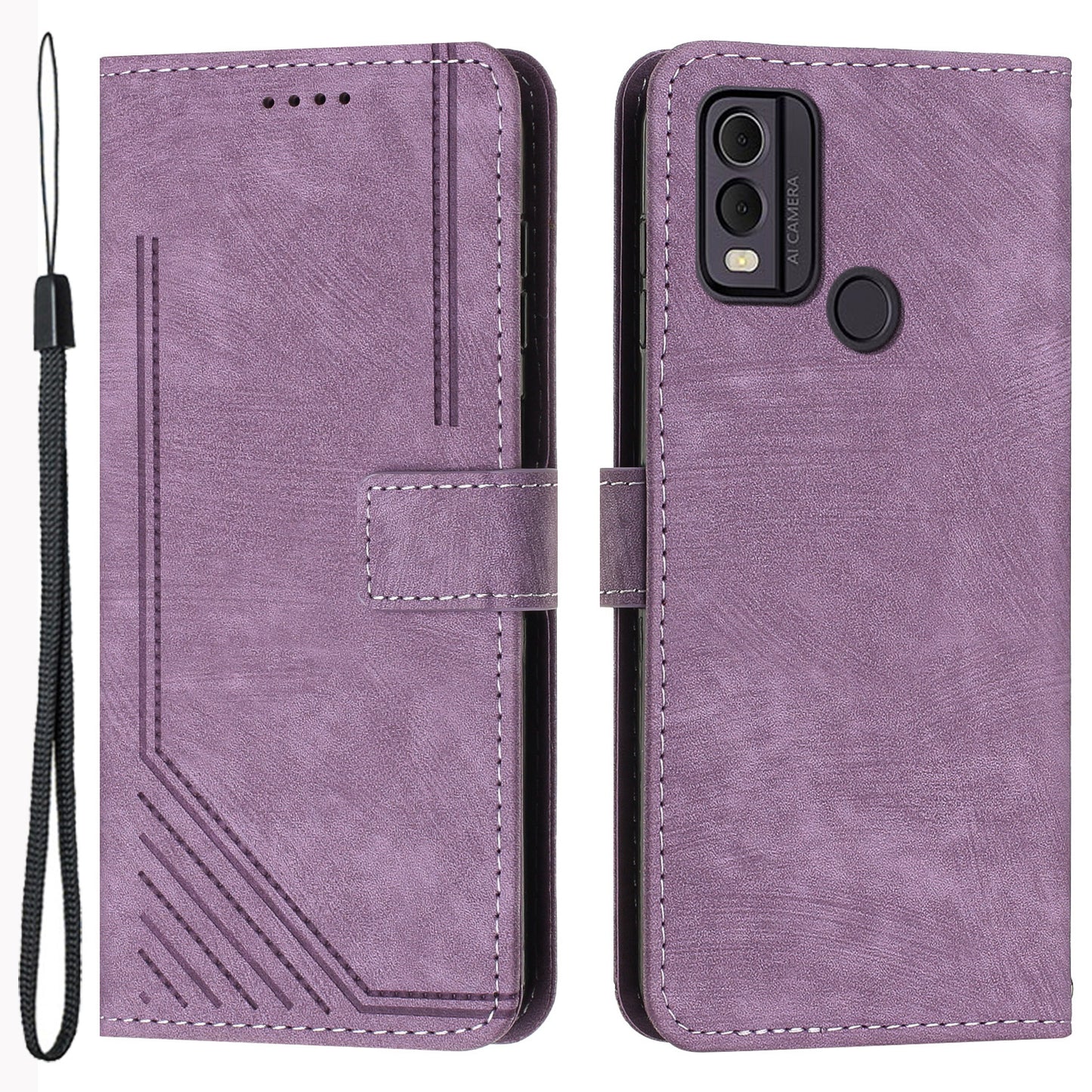 For Nokia C22 PU Leather Flip Case Skin-touch Stand Imprinted Lines Wallet Anti-drop Phone Cover