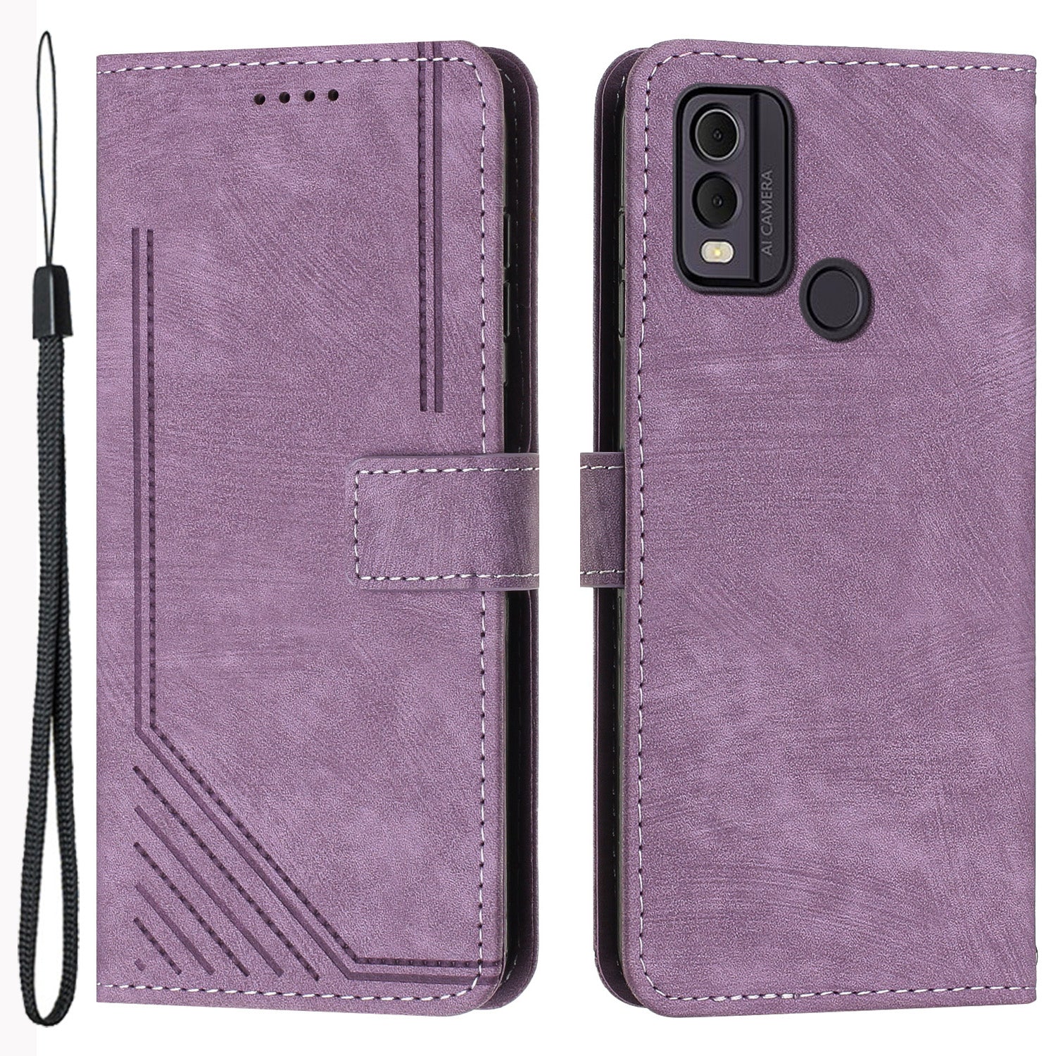 For Nokia C22 PU Leather Flip Case Skin-touch Stand Imprinted Lines Wallet Anti-drop Phone Cover