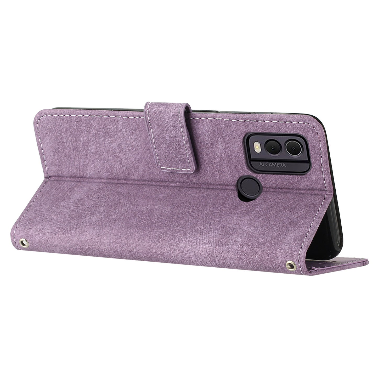 For Nokia C22 PU Leather Flip Case Skin-touch Stand Imprinted Lines Wallet Anti-drop Phone Cover