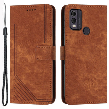 For Nokia C22 PU Leather Flip Case Skin-touch Stand Imprinted Lines Wallet Anti-drop Phone Cover