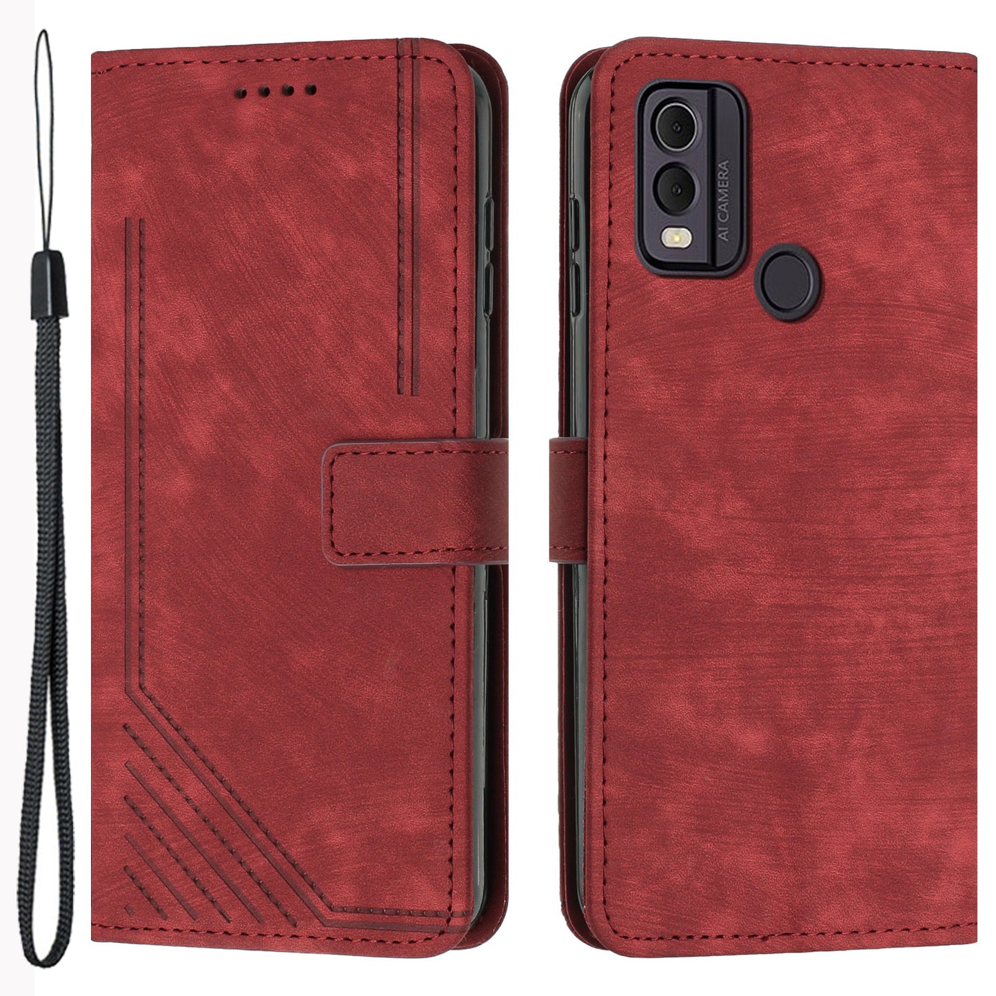 For Nokia C22 PU Leather Flip Case Skin-touch Stand Imprinted Lines Wallet Anti-drop Phone Cover