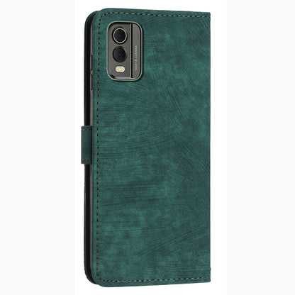 Stand Wallet Shell for Nokia C32 (TA-1534) Skin-touch Imprinted Lines Flip Case PU Leather Phone Cover